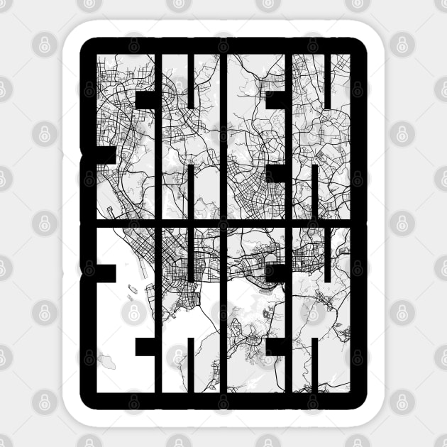 Shenzhen, China City Map Typography - Light Sticker by deMAP Studio